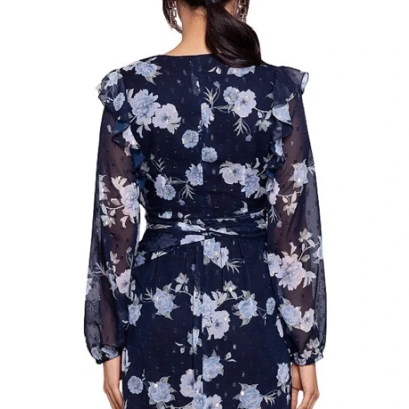 Betsy & AdamFloral Chiffon Ruffle V-NeckMaxi Dress size 8